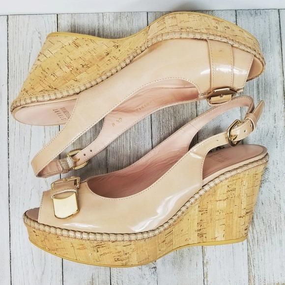 SOLD! Stuart Weitzman | Nude Belted Wedges - Picture 1 of 5